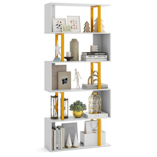 5-Tier/6-Tier Geometric Bookcase with Metal Frame and Anti-tipping Kits-5 Tier