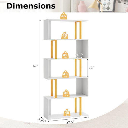 5-Tier/6-Tier Geometric Bookcase with Metal Frame and Anti-tipping Kits-5 Tier