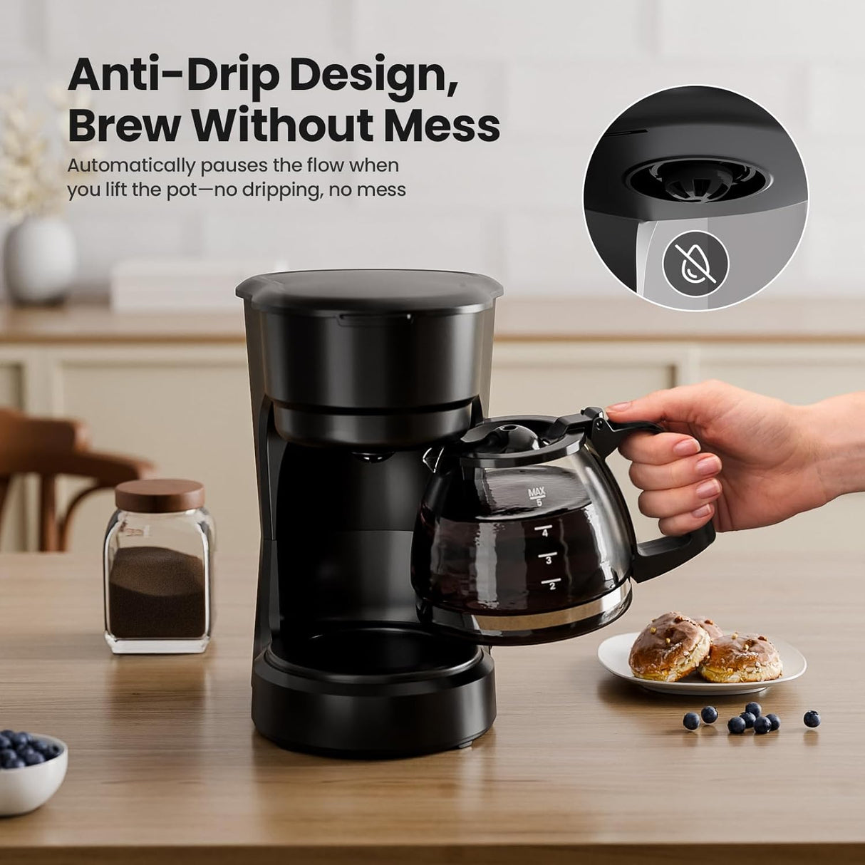 5-Cup Drip Coffee Maker - Programmable, Auto Brew, Auto Pause, Keep Warm Function CM3710H
