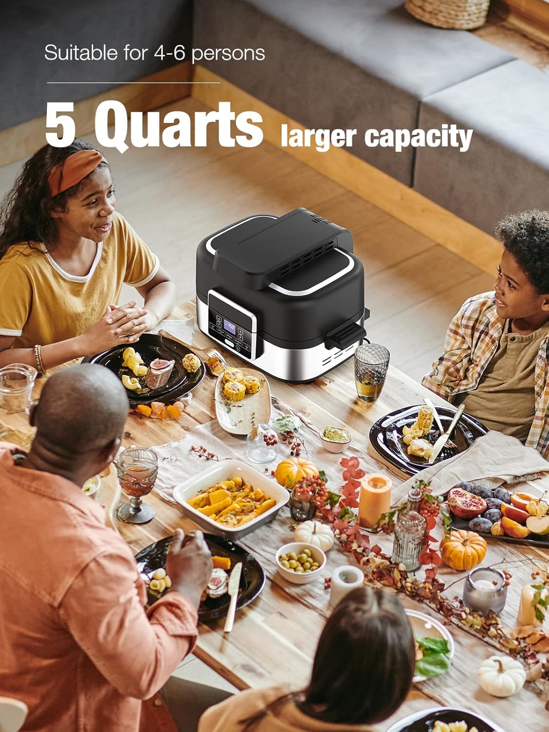 5-IN-1 5QT Indoor Air Fry, Crisps, Roasts, Reheats, & Dehydrates, for Quick, Easy Meals,Nonstick,Black