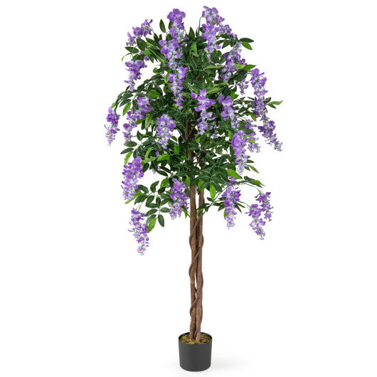 5.5 FT Faux Wisteria Plant in Nursery Pot with Blooming Flowers-Purple