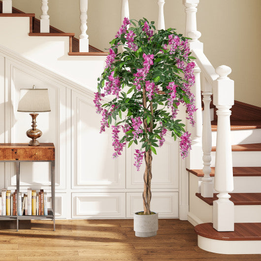 5.5 FT Faux Wisteria Plant in Nursery Pot with Blooming Flowers-Rose Red