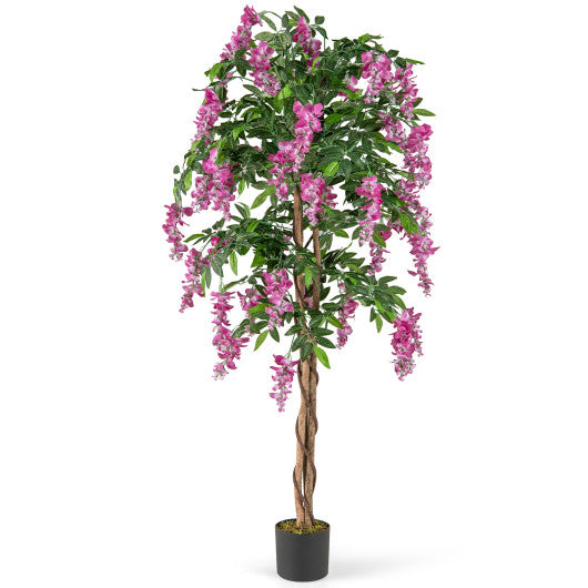 5.5 FT Faux Wisteria Plant in Nursery Pot with Blooming Flowers-Rose Red