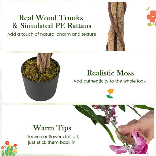 5.5 FT Faux Wisteria Plant in Nursery Pot with Blooming Flowers-Rose Red