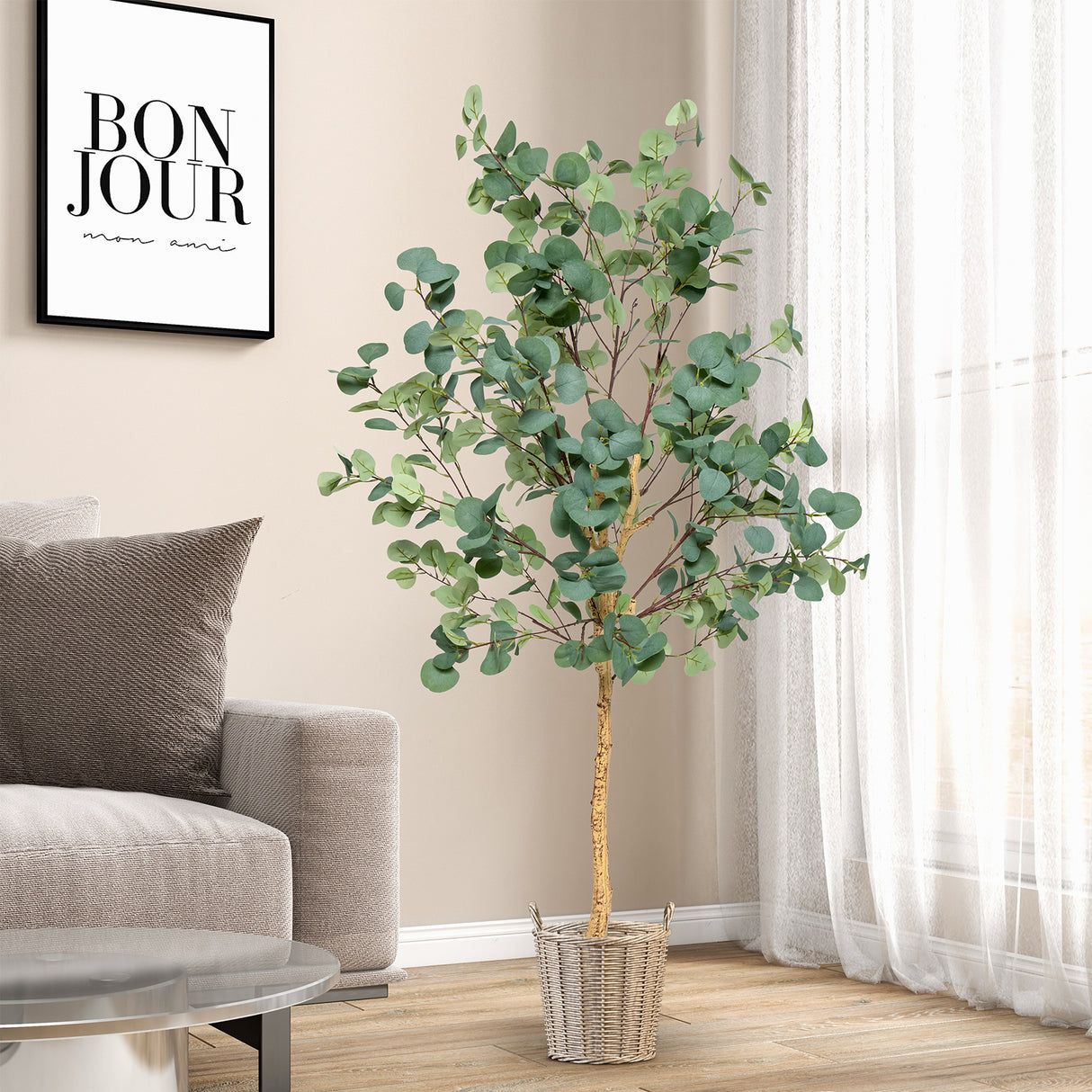 5.5 Feet Artificial Eucalyptus Tree with 517 Silver Dollar Leaves-2 Pack