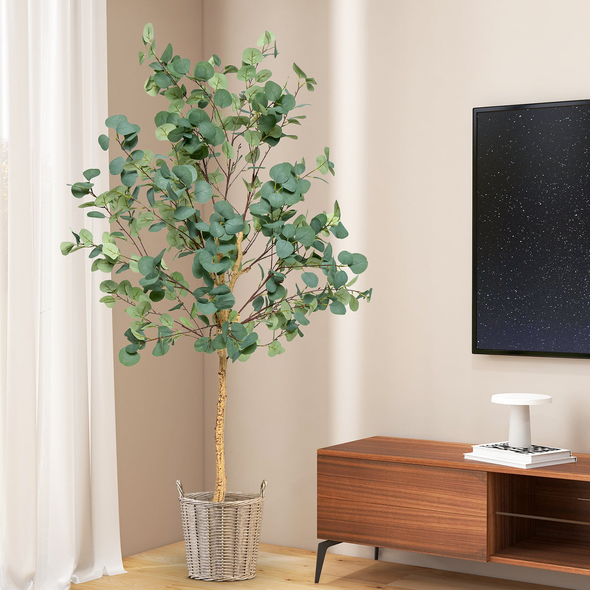 5.5 Feet Artificial Eucalyptus Tree with 517 Silver Dollar Leaves-2 Pack