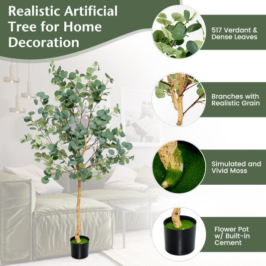 5.5 Feet Artificial Eucalyptus Tree with 517 Silver Dollar Leaves-2 Pack