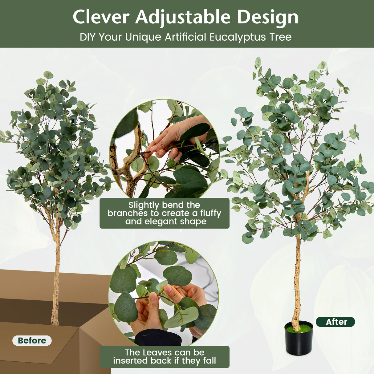 5.5 Feet Artificial Eucalyptus Tree with 517 Silver Dollar Leaves-2 Pack
