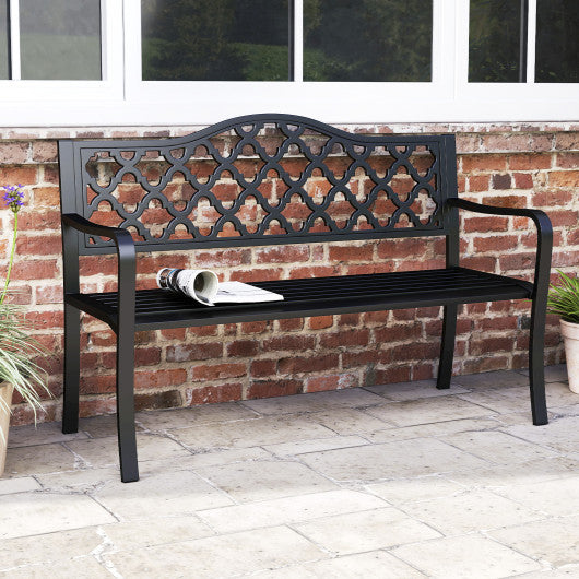 50.5 Inch Patio Bench with Curved Armrests for 2-3 People-Black