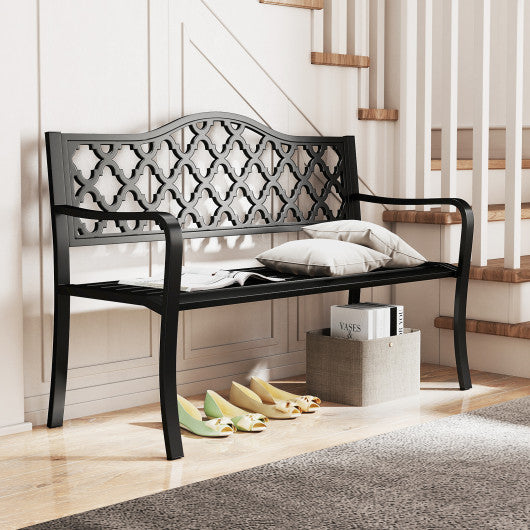 50.5 Inch Patio Bench with Curved Armrests for 2-3 People-Black