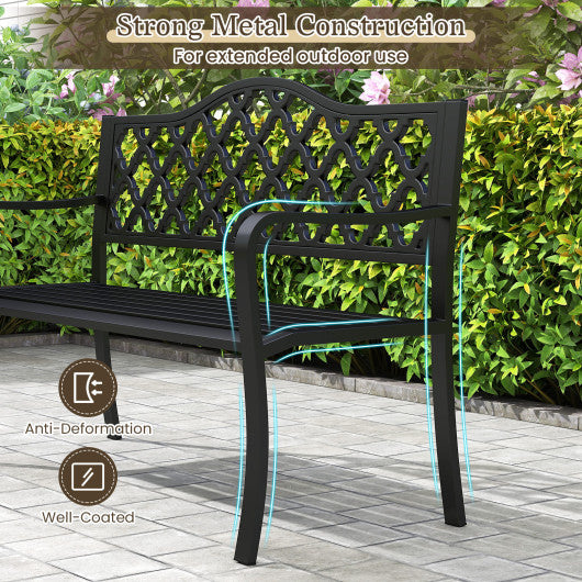 50.5 Inch Patio Bench with Curved Armrests for 2-3 People-Black