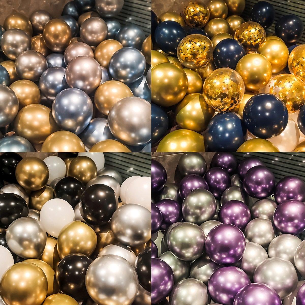 50/15pcs 10inch Gold Silver Black Metal Latex Confetti Balloons For Wedding Decorations Birthday Party Decorations Bridal Showers Baby Showers