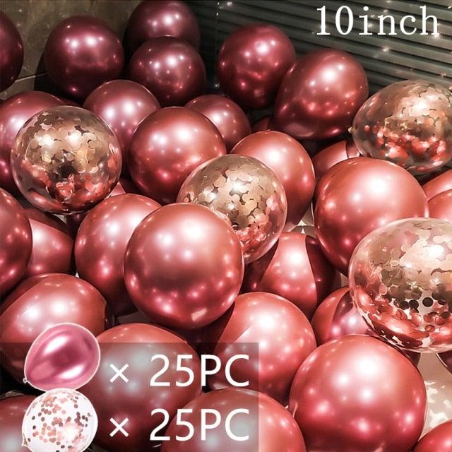50/15pcs 10inch Gold Silver Black Metal Latex Confetti Balloons For Wedding Decorations Birthday Party Decorations Bridal Showers Baby Showers