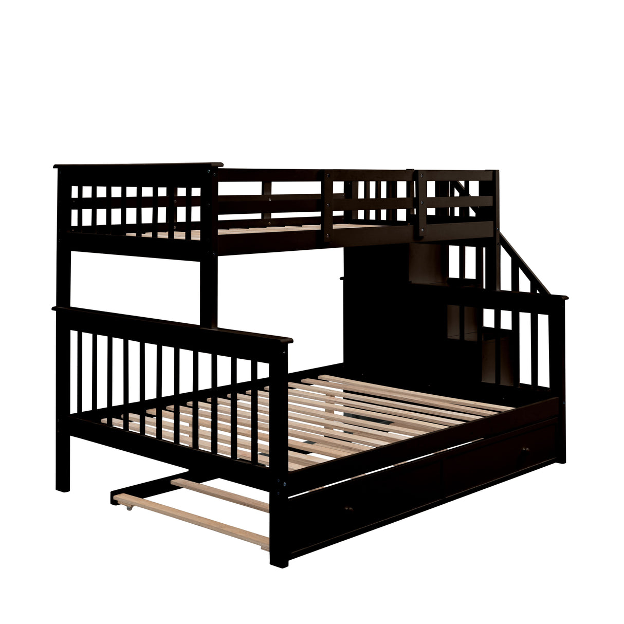 Bunk Bed With Twin Size Trundle, Storage And Guard Rail For Bedroom by Couch.com