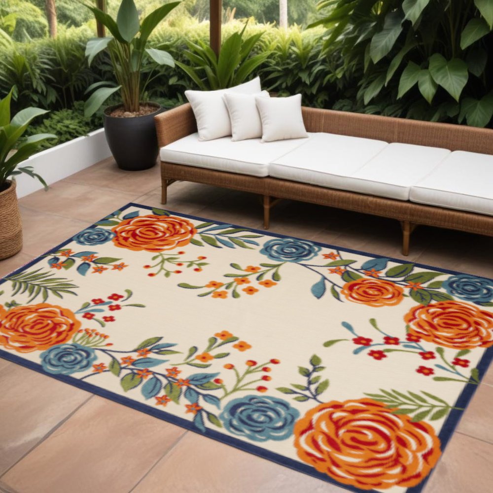 9' X 12' Multicolor Floral Stain Resistant Non Skid Area Rug