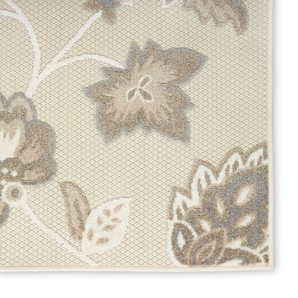 5' X 8' Beige Floral Stain Resistant Non Skid Area Rug