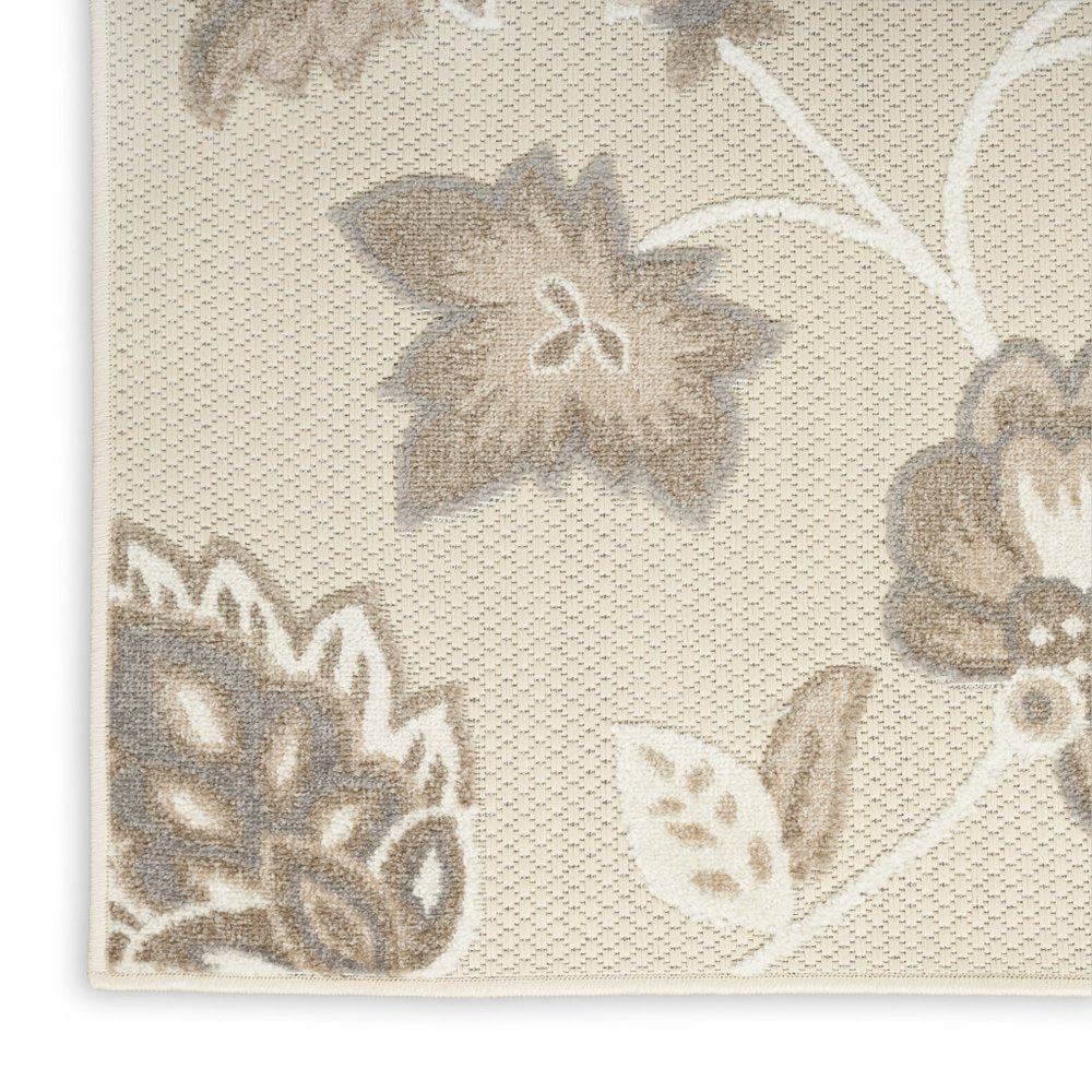 6' X 9' Beige Floral Stain Resistant Non Skid Area Rug