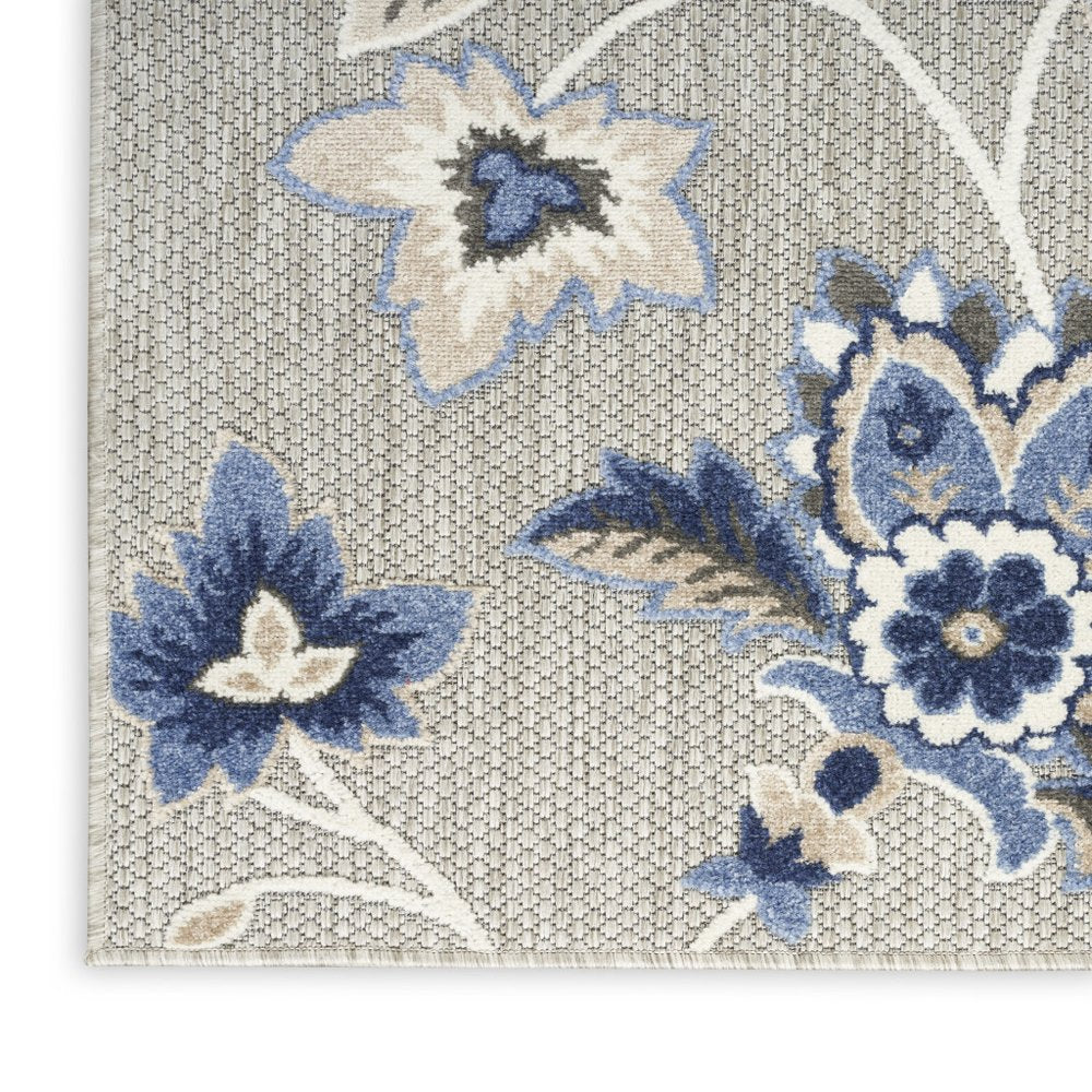 7' X 10' Blue And Grey Floral Stain Resistant Non Skid Area Rug
