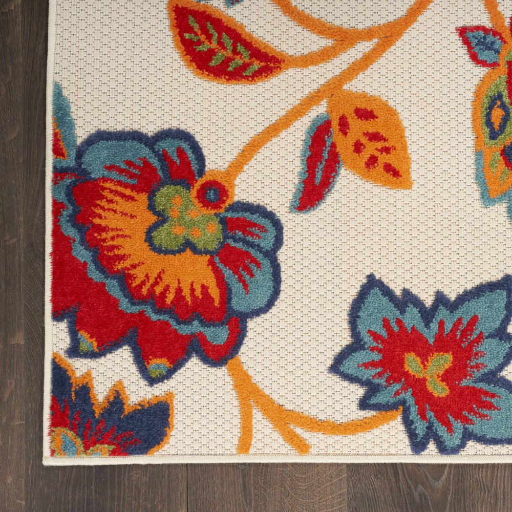 4' X 6' Gray Blue and Orange Floral Non Skid Indoor Outdoor Area Rug