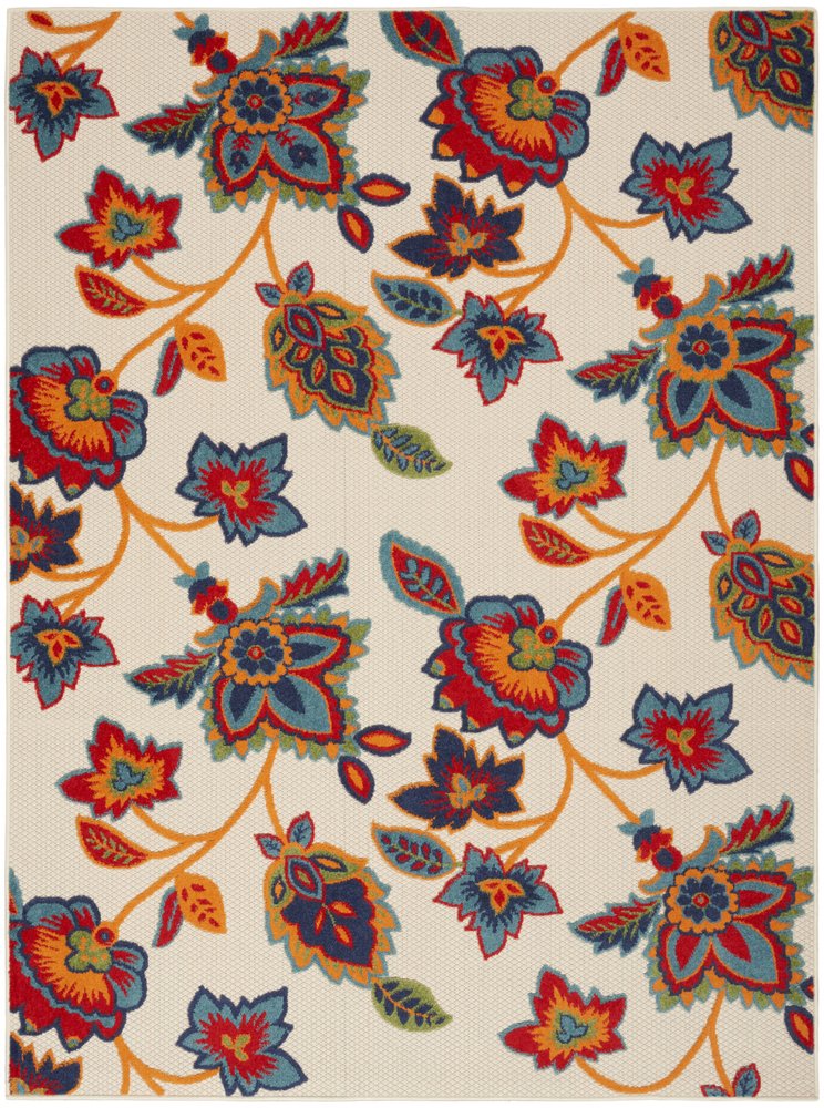 8' X 11' Gray Blue and Orange Floral Non Skid Indoor Outdoor Area Rug