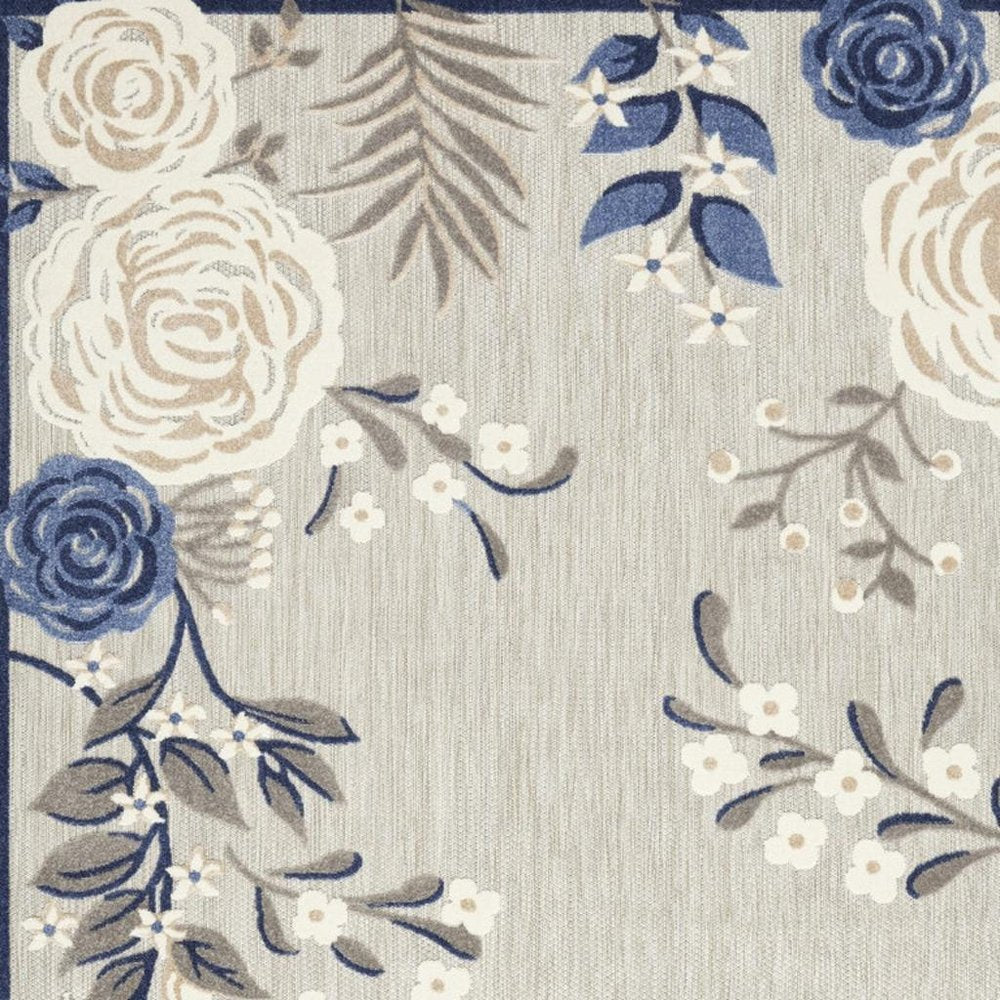 8' X 11' Blue and Gray Floral Non Skid Indoor Outdoor Area Rug
