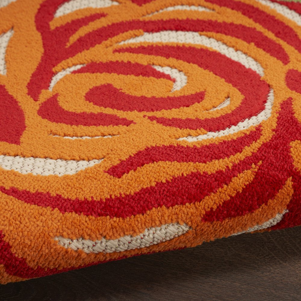 4' X 6' Ivory Blue and Orange Floral Non Skid Indoor Outdoor Area Rug