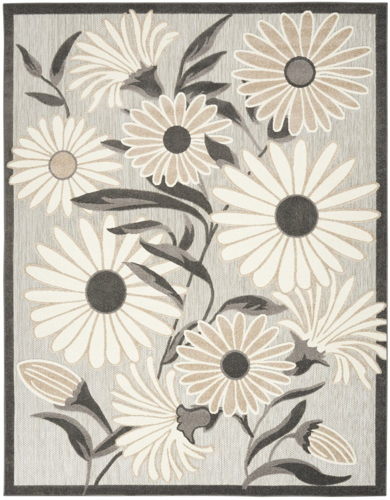 8' X 11' Beige Floral Non Skid Indoor Outdoor Area Rug