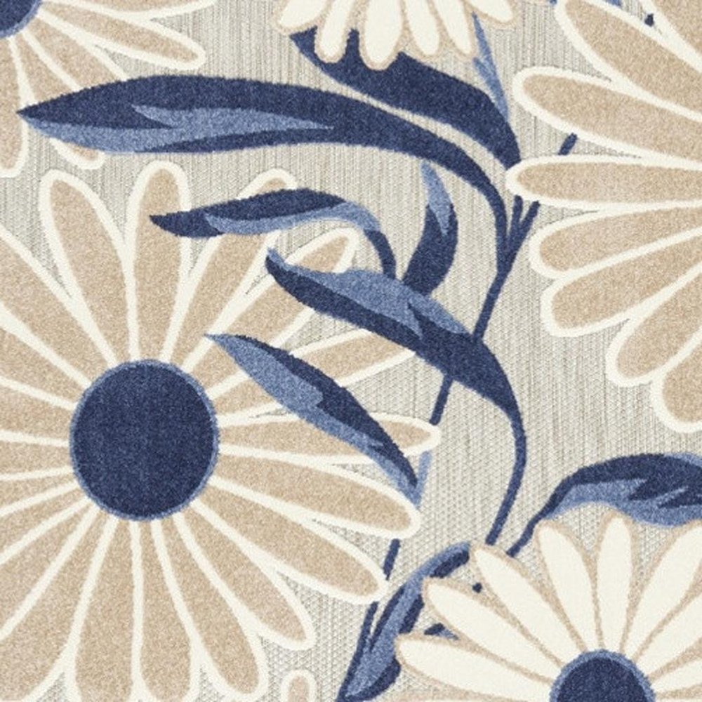 5' X 8' Blue and Gray Floral Non Skid Indoor Outdoor Area Rug