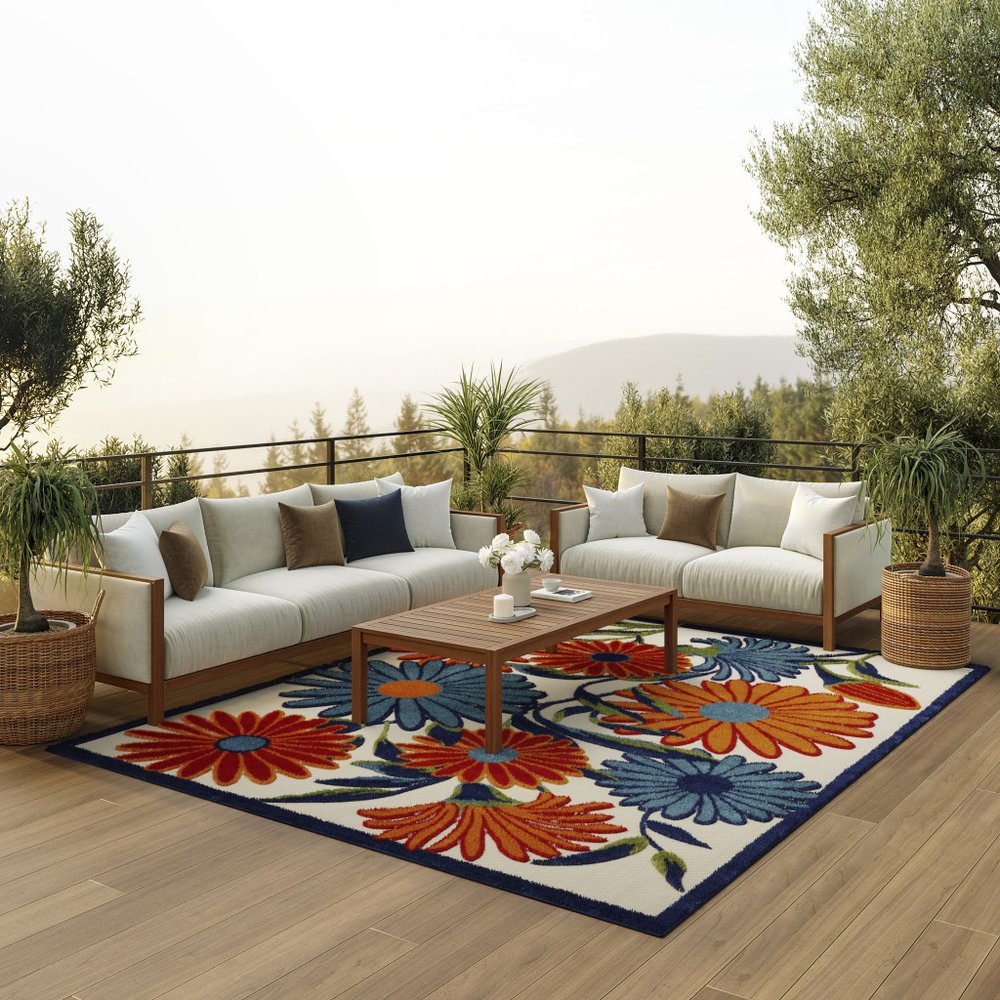 7' X 10' Multicolor Floral Stain Resistant Non Skid Area Rug