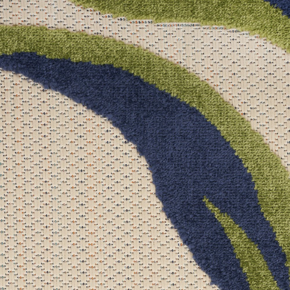 4' X 6' Ivory Blue and Orange Floral Non Skid Indoor Outdoor Area Rug