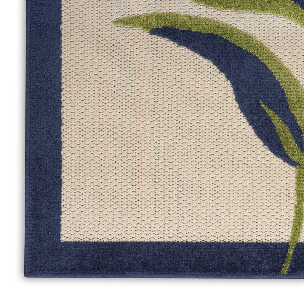 8' X 11' Ivory Blue and Orange Floral Non Skid Indoor Outdoor Area Rug