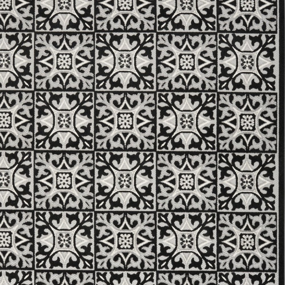 5' X 8' Black And White Fleur De Lis Stain Resistant Non Skid Area Rug