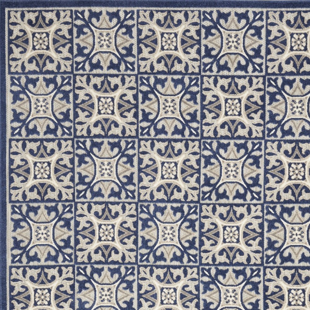 6' X 9' Blue Fleur De Lis Stain Resistant Non Skid Area Rug