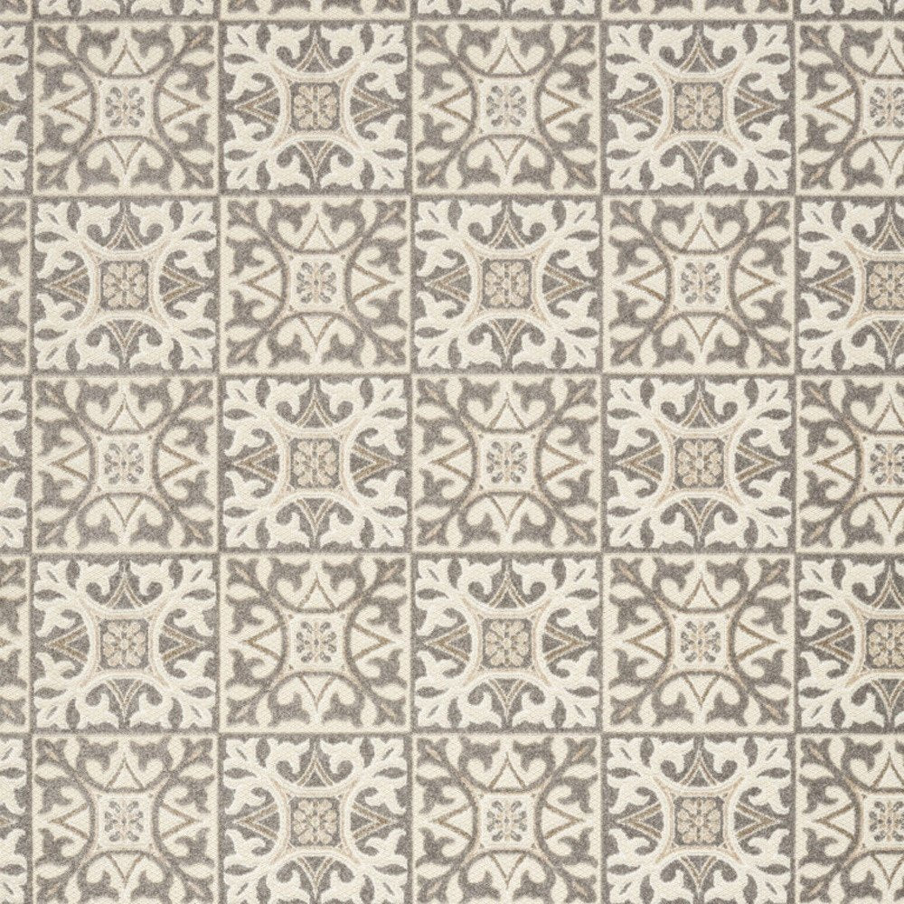 4' X 6' Ivory And Grey Fleur De Lis Stain Resistant Non Skid Area Rug