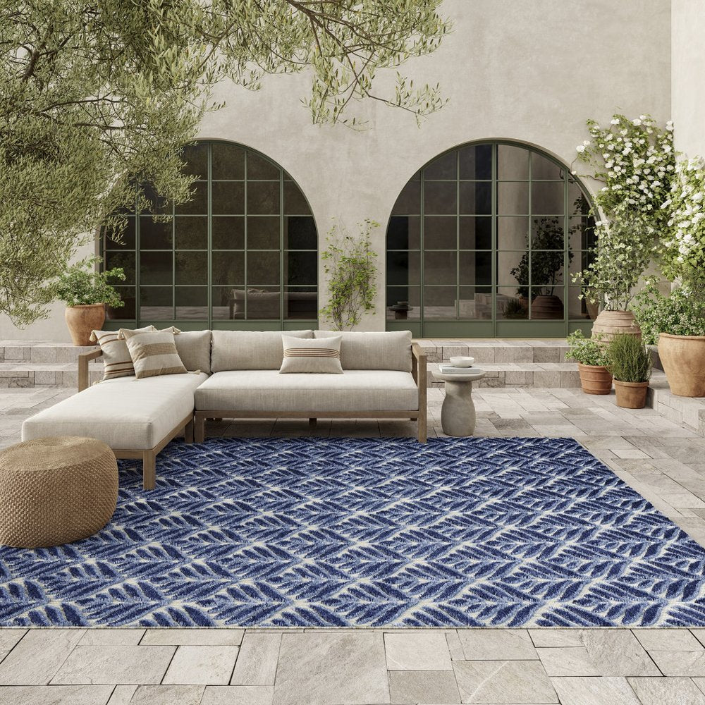 7' X 10' Blue Floral Stain Resistant Non Skid Area Rug