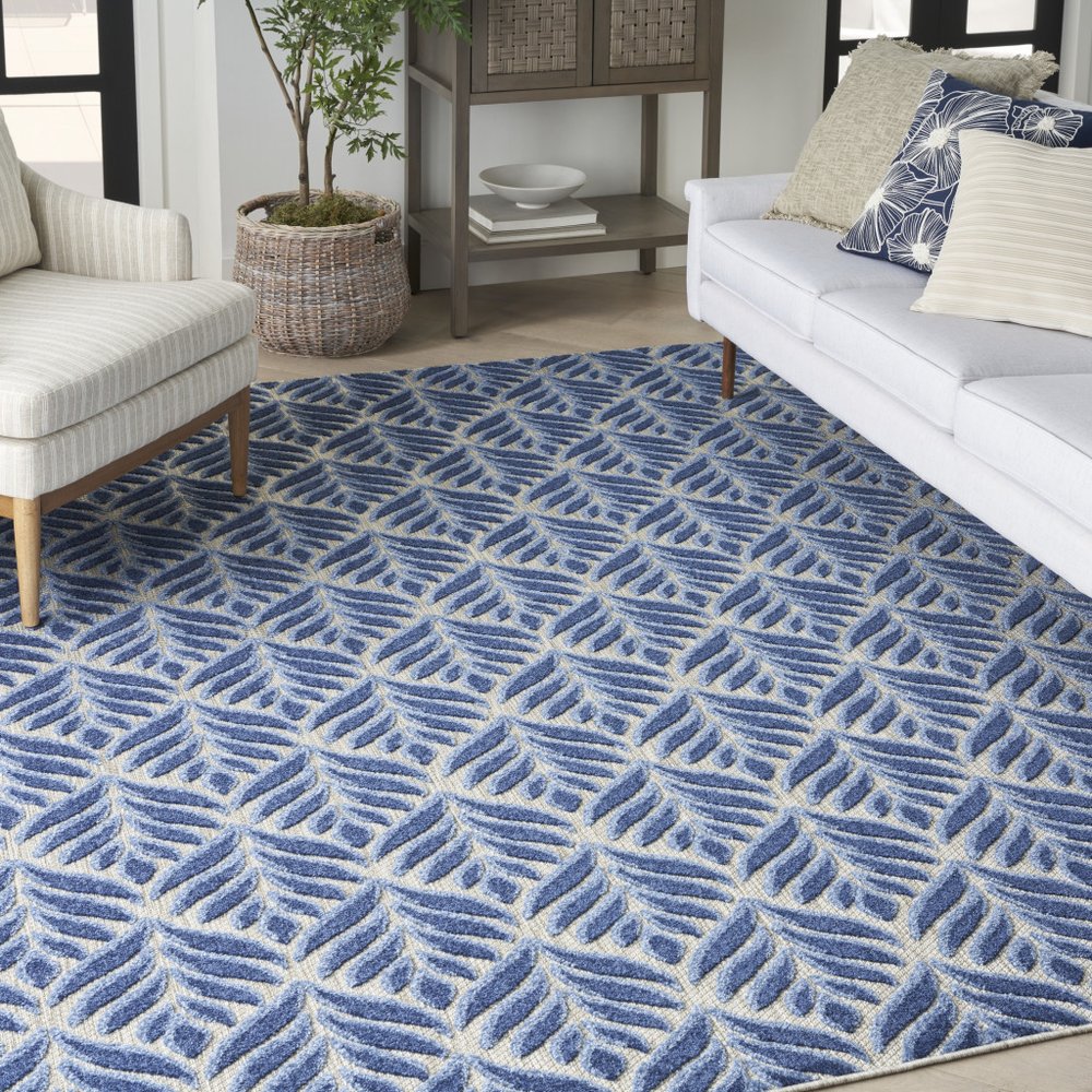 4' X 6' Blue Floral Stain Resistant Non Skid Area Rug