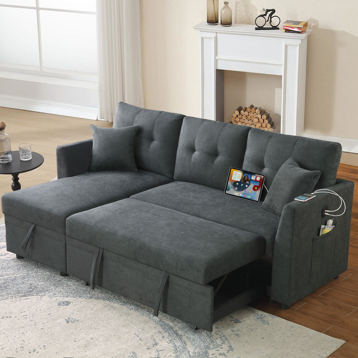 Sectional Sofa Bed L Shaped Sofa Couch Bed With USB Port, Reversible Chaise With Storage by Couch.com