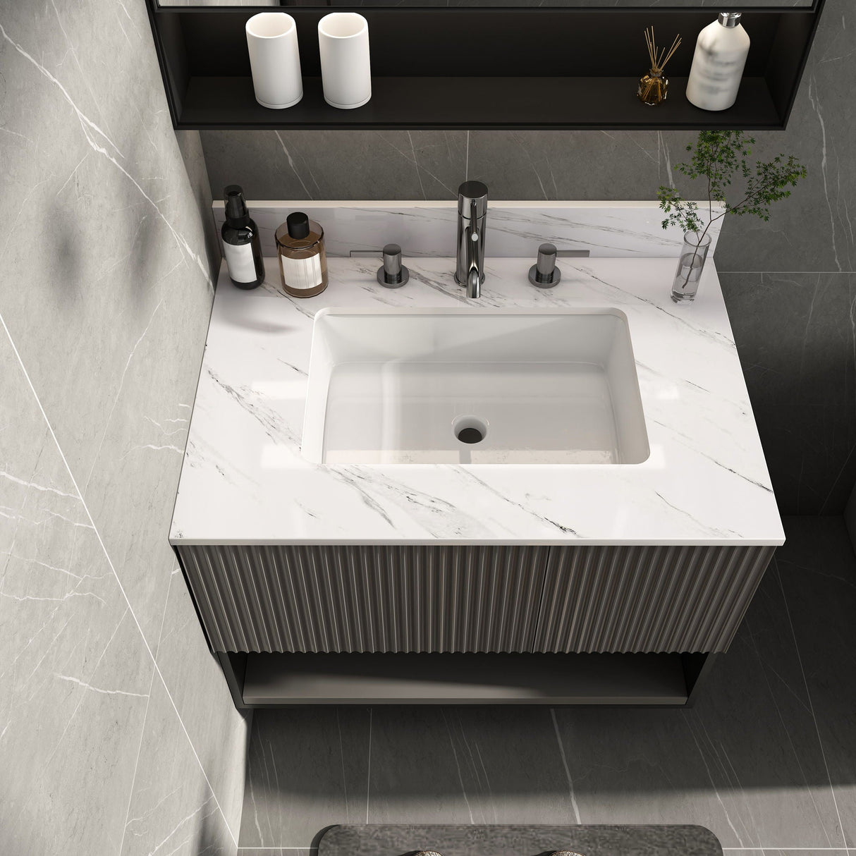 Bianco Carrara Venato Elegant Marble Vanity Top, Bathroom Vanity With Undermount Sink, Sintered Stone by Couch.com