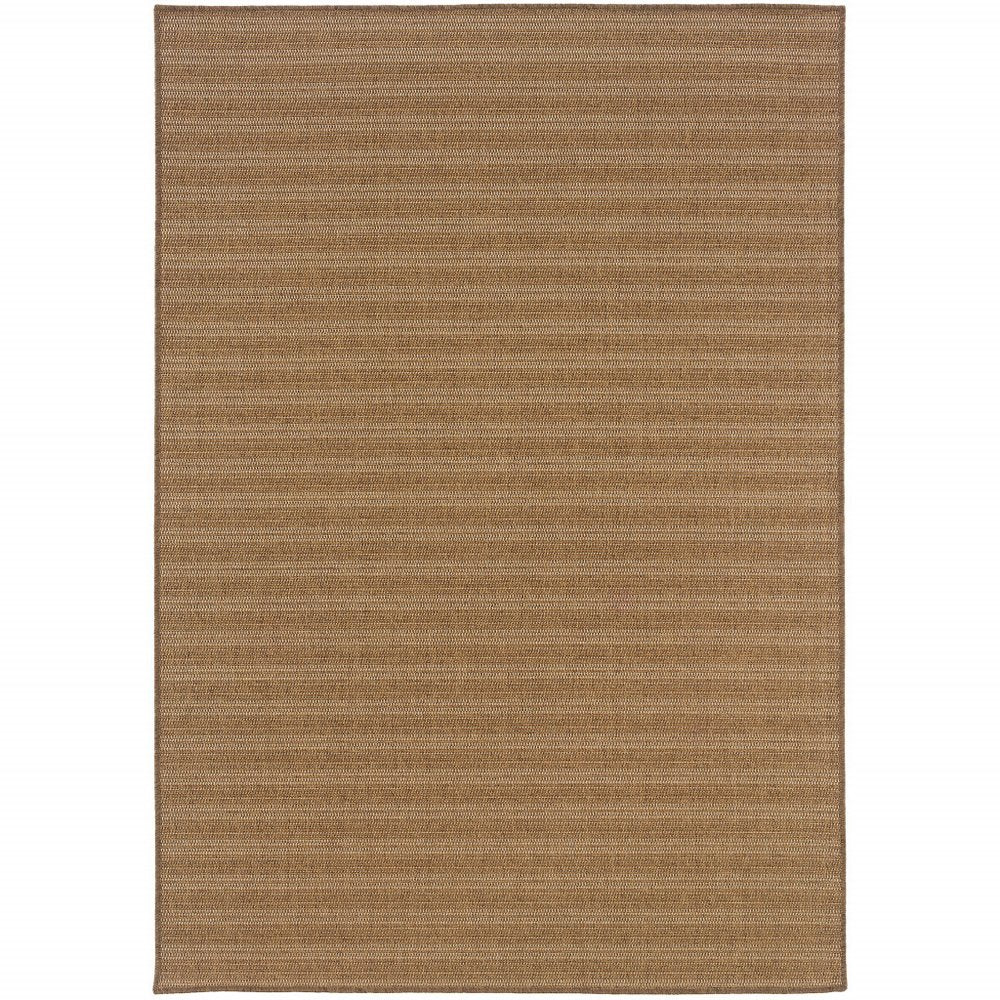5' X 8' Tan Striped Stain Resistant Indoor Outdoor Area Rug