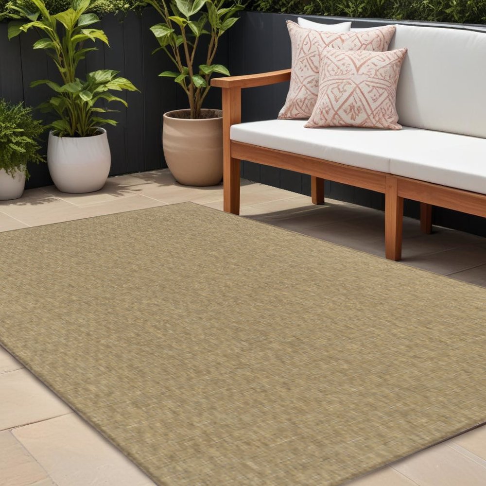9' X 13' Tan Stain Resistant Indoor Outdoor Area Rug