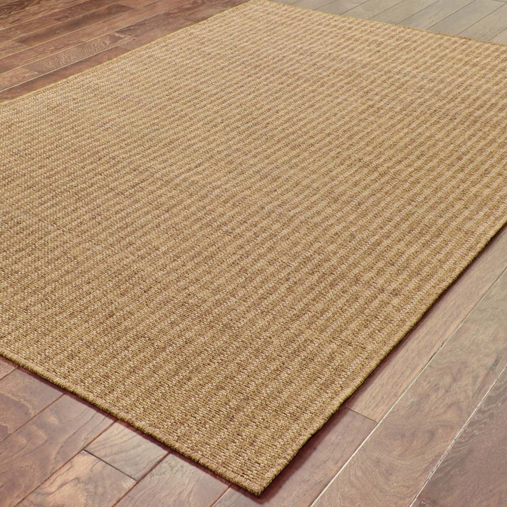 5' X 8' Tan Striped Stain Resistant Indoor Outdoor Area Rug