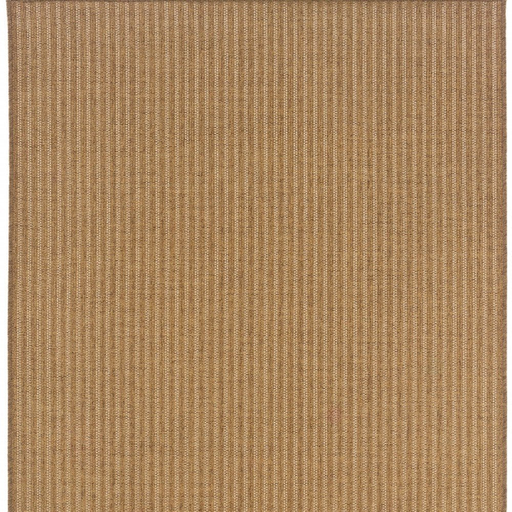 8' X 11' Tan Striped Stain Resistant Indoor Outdoor Area Rug