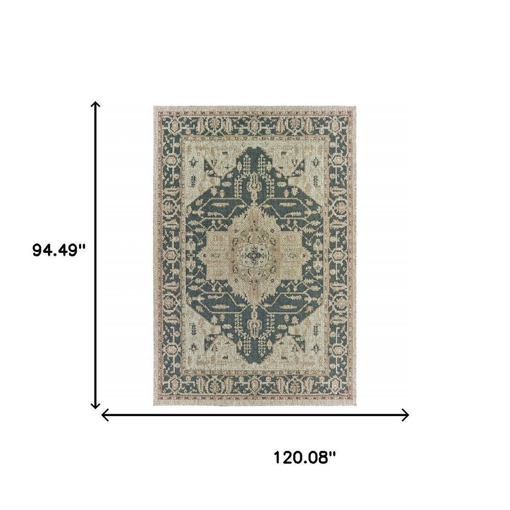 8' X 10' Gray Oriental Stain Resistant Indoor Outdoor Area Rug