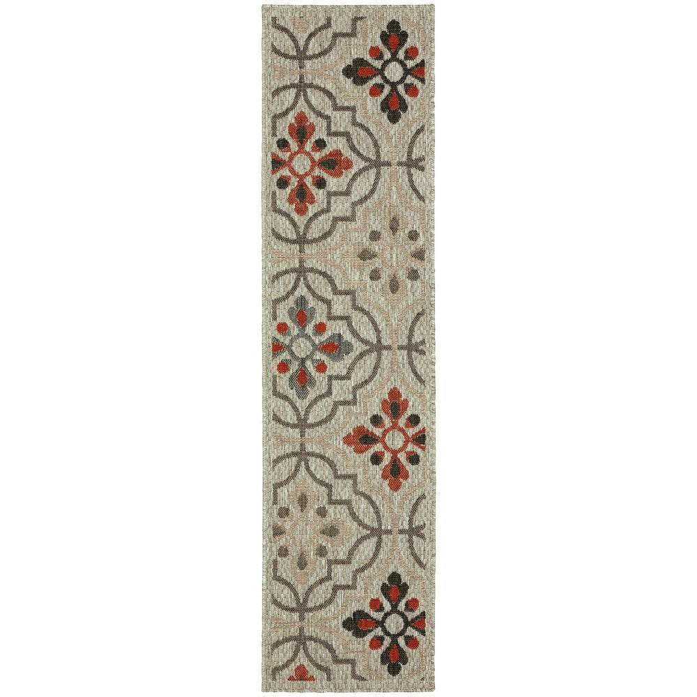 2' X 8' Gray Geometric Stain Resistant Indoor Outdoor Area Rug