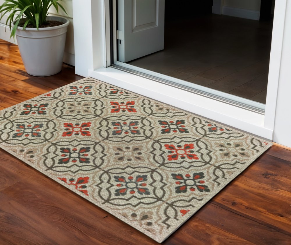 3' X 5' Gray Geometric Stain Resistant Indoor Outdoor Area Rug