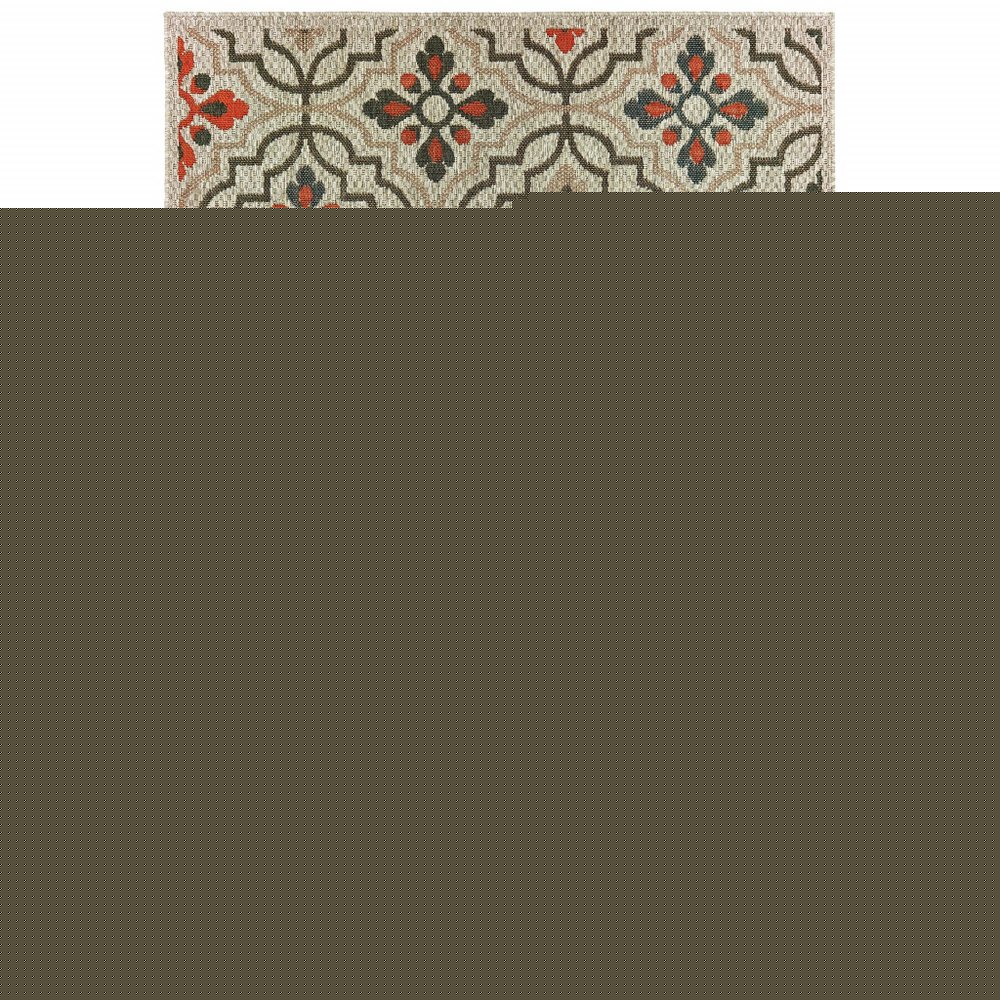 5' X 7' Gray Geometric Stain Resistant Indoor Outdoor Area Rug