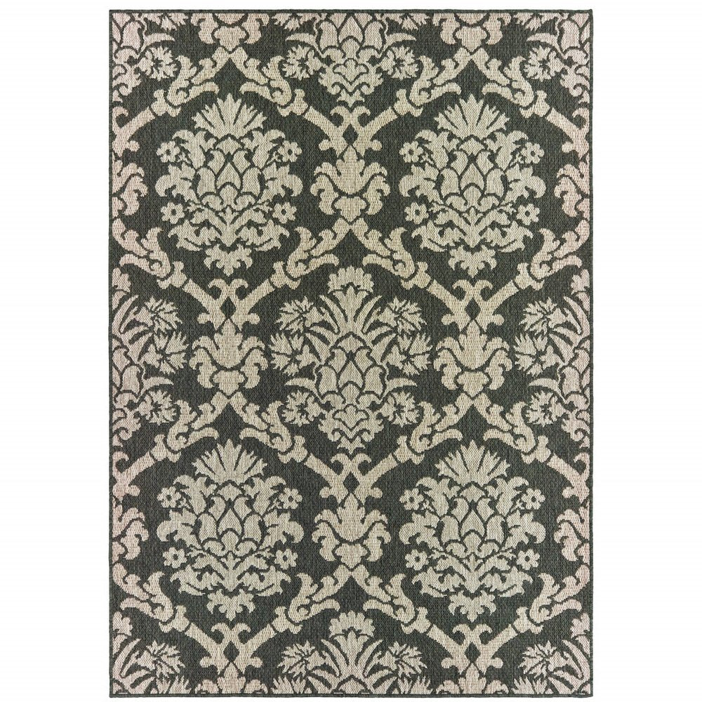 8' X 10' Gray Floral Stain Resistant Indoor Outdoor Area Rug
