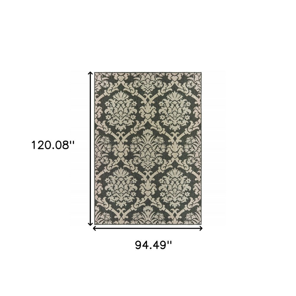 8' X 10' Gray Floral Stain Resistant Indoor Outdoor Area Rug