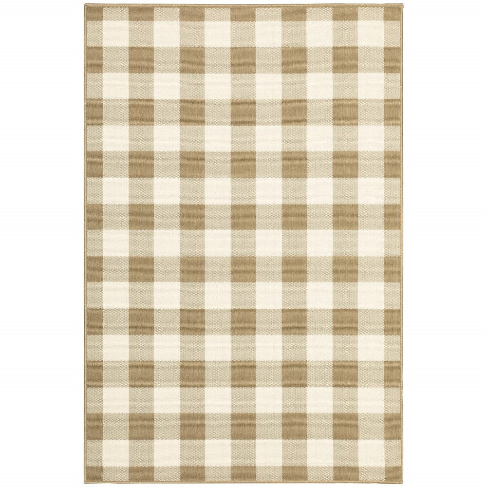 7' X 10' Gray and Ivory Geometric Stain Resistant Indoor Outdoor Area Rug