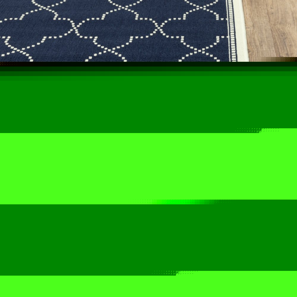 2' X 8' Blue and Ivory Geometric Stain Resistant Indoor Outdoor Area Rug